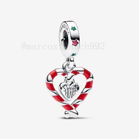 Pandora Double Candy Cane Heart Christmas Dangle Charm - Picture 1 of 6